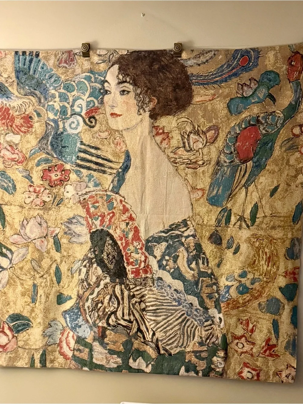 Decorative Wall Tapestry Art in Cream, Blue & Red